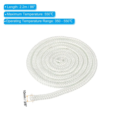 White fiberglass stove gasket rope, 3/8 in by 86 in, high-temperature seal for stoves