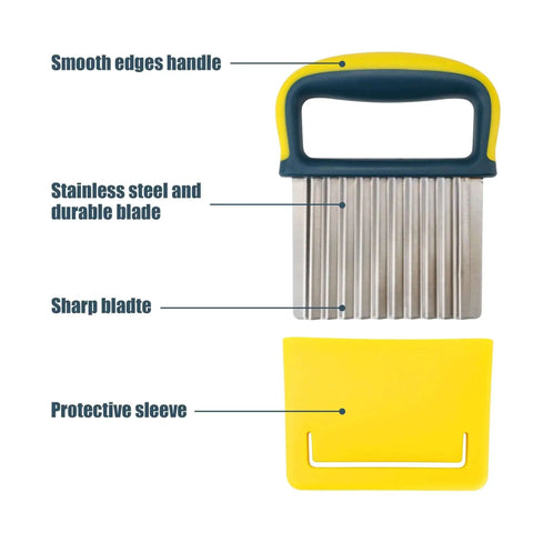 Crinkle Cutter Knife Stainless Steel Wavy Chopper For Potatoes Carrots Onions And Veggies With Safe Blade Cover Protective Case Premium Handle