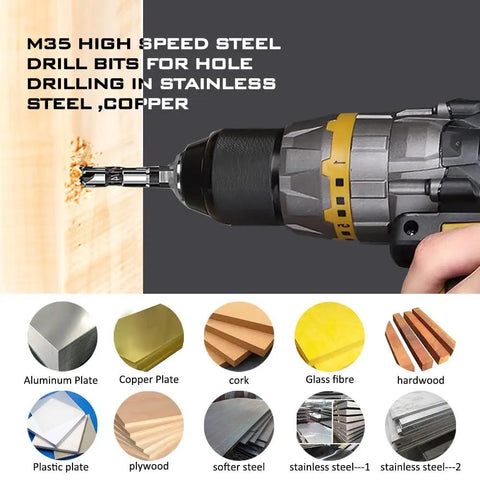 M35 high speed steel drill bit in action on wood surface for Pro Grade M35 Cobalt Countersink Drill Bit Set For Metal Wood Stainless Steel