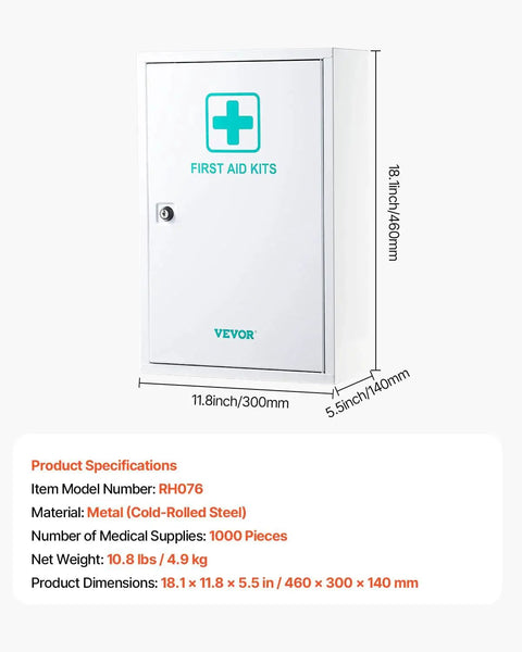 Three Shelf First Aid Cabinet With One Thousand Piece Medical Supplies For Worksites Wall Mounted Steel Emergency Med Box