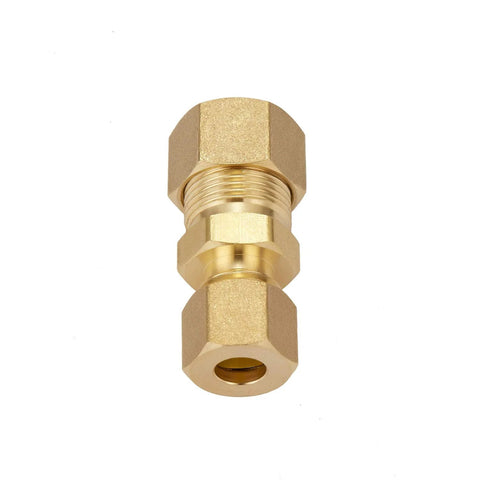 Brass compression tube fitting union for fuel/brake lines, 3/8 in to 1/4 in tube OD