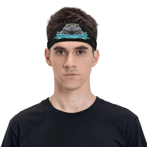 Man wearing Sunglasses Inspired Sweatband Headband And Wristband Set For Workout And Sports Quick Dry Polyester Lightweight Breathable Fabric