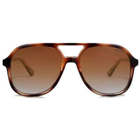 Front view of Dope Retro Polarized Aviator Sunglasses For Men And Women Classic 70s 80s Vintage Square Aviators Amber Brown Tortoise Frames SJ2174 UV400 TAC Polarized Lenses For Crisp Shaded Vision