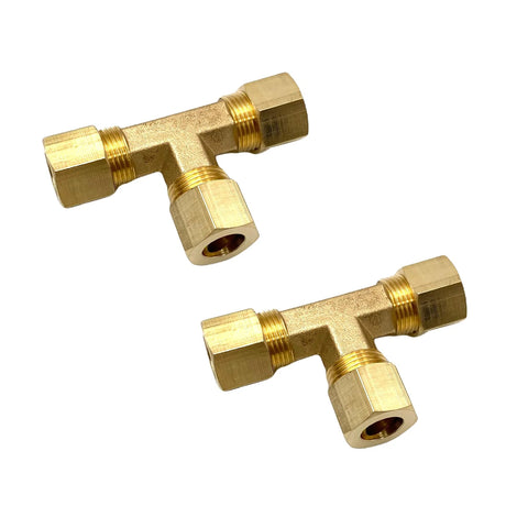 Brass 3/8 in compression T fittings (set of 2) for copper tubing, 90-degree tees.