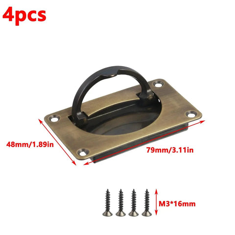 Boat Hatch Flush Ring Pull Handle Set 4 Pieces With Screws Bronze Recessed Lift Handles, dimensions 79x48mm, shown with screws