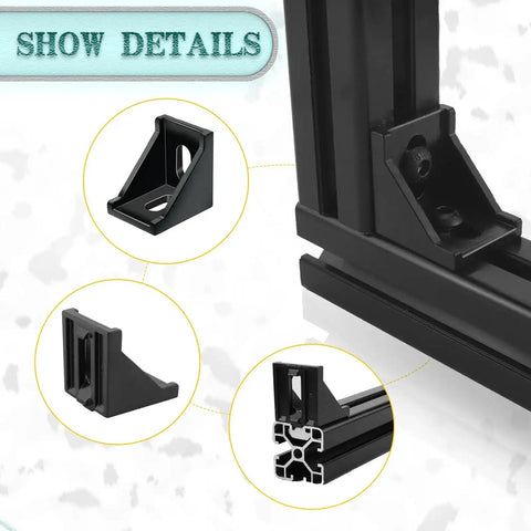 Detailed view of 20 Piece 4040 Aluminum Extrusion Profile Heavy Duty Connector Kit With Corner Brackets Built To Last and M8 T Slot Nuts Bolts