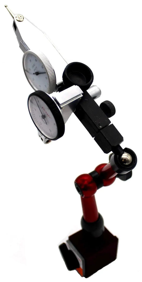 Side view of Mini Magnetic Base Indicator Holder With Fine Adjustment For Dial Indicators, 50 Lb Capacity, 3D Positioning