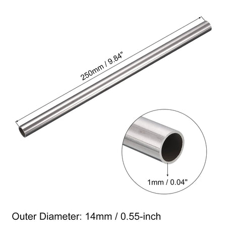 uxcell 304 stainless steel tube, 14mm OD x 1mm wall, 250mm length, for industry machinery