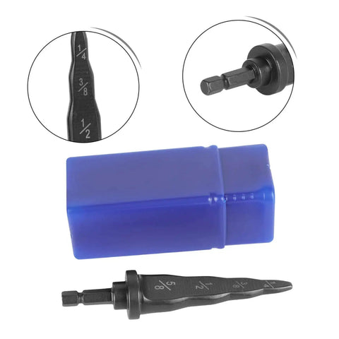 Electric Tube Expander With Hexagonal Handle For HVAC Copper Pipes, drill-ready with blue carrying case, shown in close-up.
