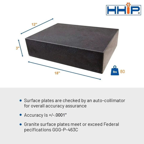 Granite Surface Plate 18x12x3 In Shop Ready Grade B Precision Ground Flatness To 0.0001 In Meets GGG-P-463C Standard With Certificate Of Inspection