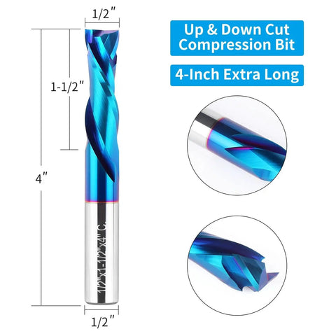 Up Down Spiral Router Bit Pro Grade With Half Inch Shank And Half Inch Cutting Diameter Nano Blue Coated Solid Carbide End Mill