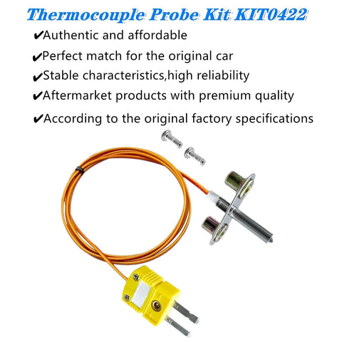 Thermocouple probe kit KIT0422 with orange wire, yellow connector, two screws, and metal probe with bracket