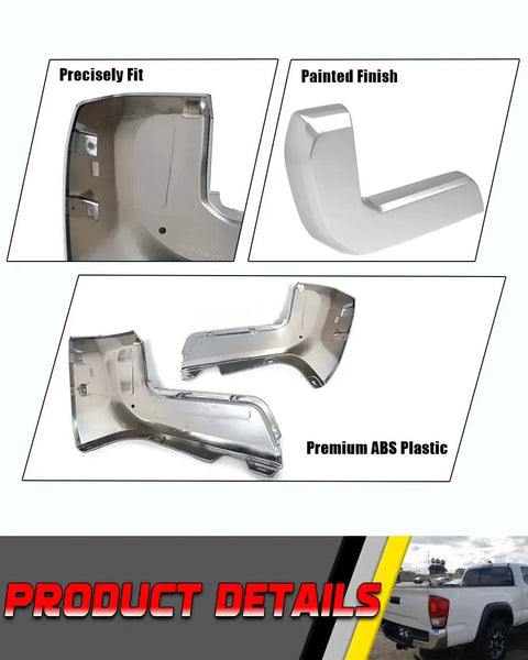 Rear Bumper End Cap For Toyota Tacoma 2016 2023 No Parking Sensors Chrome Cap, chrome finish, shown uninstalled