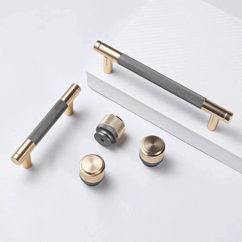 12 Pack 3 Inch Barrel Cabinet Pulls Gold And Grey Aluminum Handles For Cabinets And Drawers, Corrosion Resistant Aluminum Construction