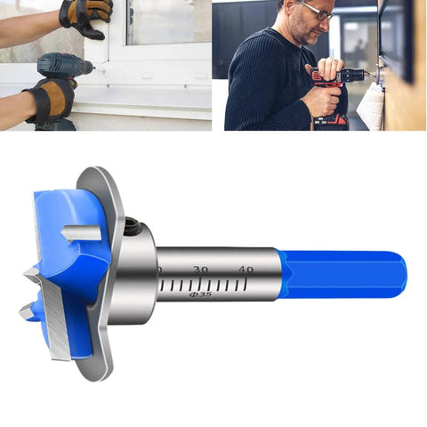 Close-up of Hinge Boring Bit For 35mm Hinges With Adjustable Depth Woodworking Drill Bit Pro Grade High Carbon Steel Build