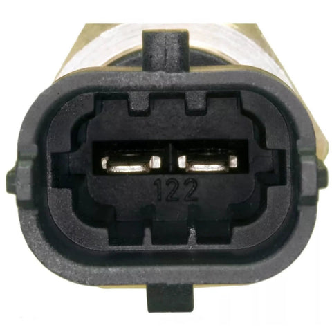 Engine coolant temperature sensor connector, black plastic housing with two metal terminals.