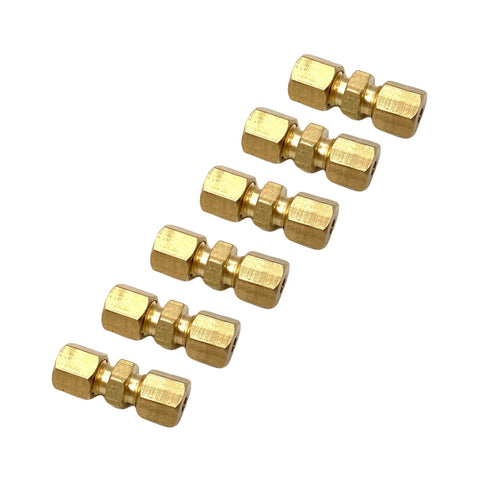 Six brass 1/8 in compression coupling fittings for 1/8 in OD tubing