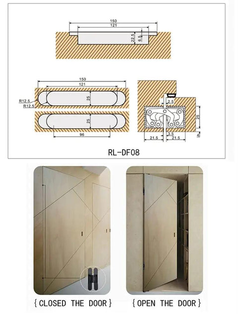 Heavy Duty Invisible Concealed 3 Way Adjustable Butt Hinge For Wooden Doors With 180 Degree Opening Zinc Aluminum Alloy illustration