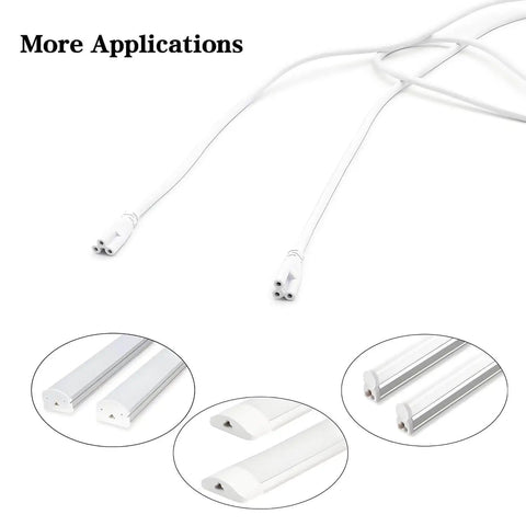T5 T8 Extension Cords Four Feet Long 3-Prong Power Cable For Integrated LED Tube Lights shown with connectors and applications.