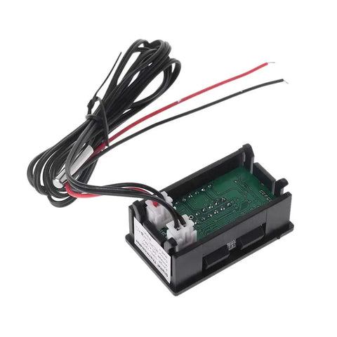 Back view of a 2 In 1 Car Thermometer And Voltmeter With LED Display For 12 To 24 Volt Vehicles, showing circuit board and wires.