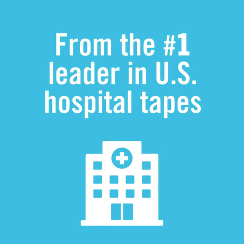Text on blue background reads: 'From the #1 leader in U.S. hospital tapes' with a white hospital icon below.