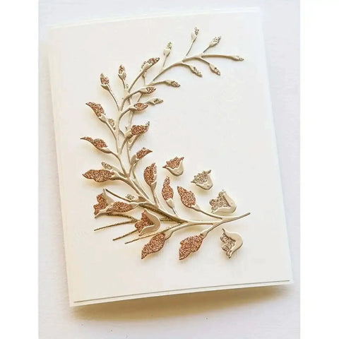 3 Piece Flower Leaf Branches Metal Die Cuts Set for DIY Embossing and Card Making displayed on a white card