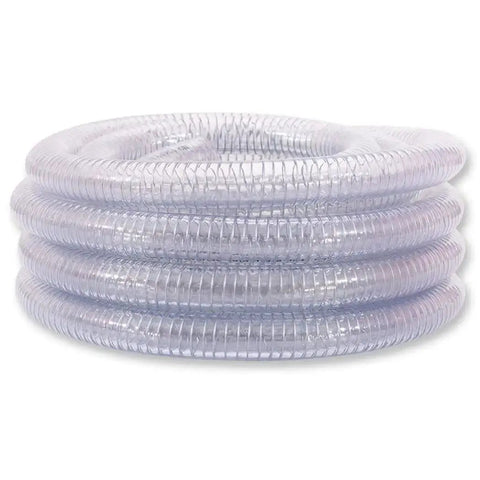Coiled Half Inch PVC Reinforced Tubing with Spiral Steel Wire, 25 ft built tough high pressure flexible vinyl hose, clear suction tube.