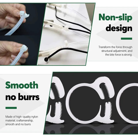 Heavy Duty Nylon Hose Clamps Set With Double Snap Grip And Ratcheting Adjustment 50 Pack Includes One Quarter Inch Five Sixteenth Inch One Half Inch Five Eighth Inch And One Inch Sizes For Secure Fastening Reusable And Easy To Install showing non-slip design and smooth edges