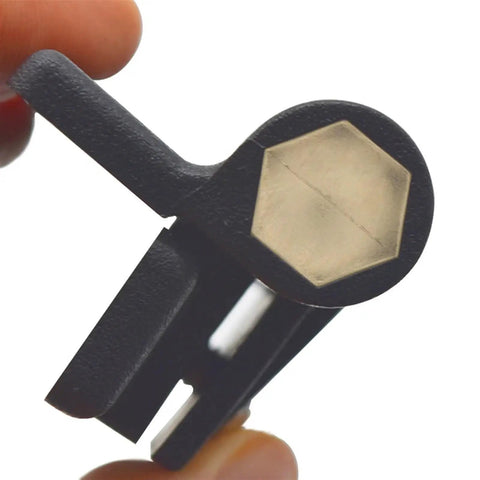 Close-up of a Black Plastic Adjustable Friction Positioning Torque Gate Hinge XK5112B held in hand, showcasing design and material.