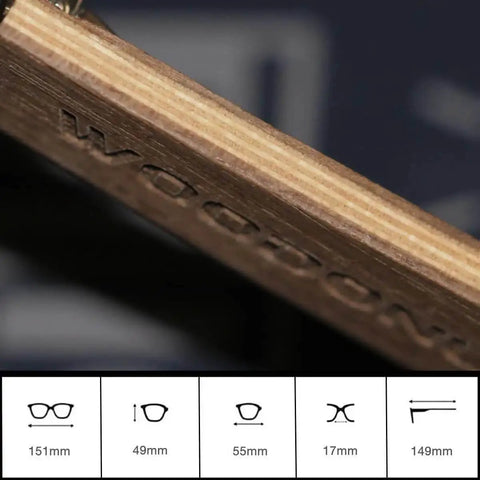 Close-up of Walnut Wood Polarized Sunnies With Matte Finish Frame And Wooden Temples For Men And Women, showing wood grain detail.