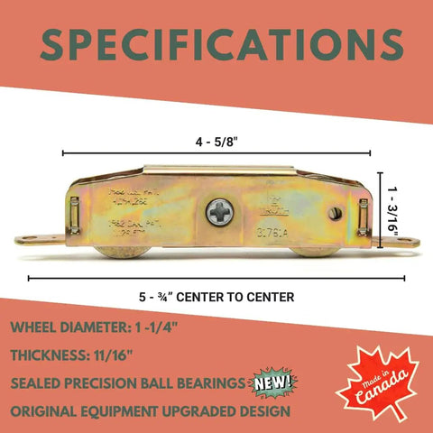 Side view of 39.10 Sliding Patio Door Tandem Roller Replacement for Wood, Aluminum, and Vinyl Doors showing specifications.