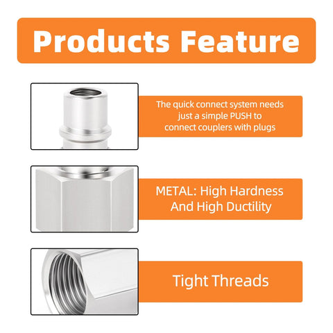 GASHER 5-pack 304 stainless steel 1/4-in NPT female air fittings; high-flow pneumatic plugs with quick-connect, tight threads.