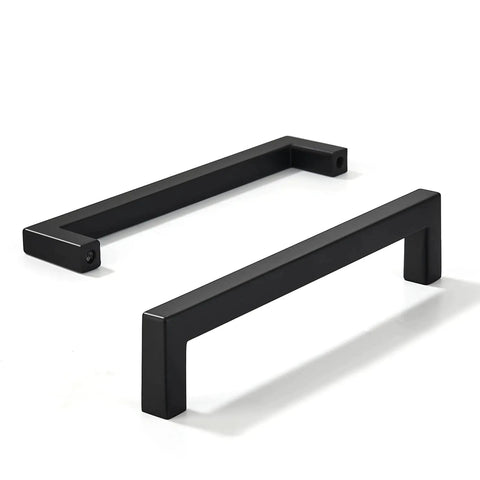 10 Pack Solid Aluminum Matte Black Cabinet Pulls with 5 Inch Hole Center Square Style Handles for Kitchen Cabinets and Cupboards