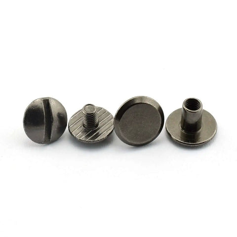 15 Sets Chicago Screws For Book Binding And Leather Craft Round Slotted Head Binding Bolts Dope Quality Carbon Steel Nickel Plated Black Finish 4 By 6mm One Quarter Inch Length DIY Rivet Style Fasteners For Projects