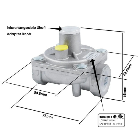 Upgrade Your BBQ or Home Gas Setup with This Badass Dual Fuel Regulator for Natural Gas and Propane, dimensions labeled