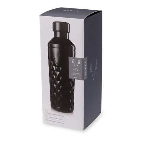Paragon Vacuum Insulated Cocktail Shaker With Built In Strainer, 23 oz stainless steel shaker in packaging.