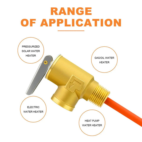 RV Water Heater Temperature And Pressure Relief Valve Half Inch NPT With Epoxy Coated Probe for various water heaters.