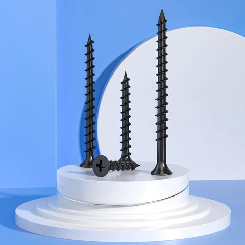 Coarse-Thread Black Drywall Screws 6 X 1-1/2 Inch on display, showing sharp-point and Phillips drive design, ideal for drywall and wood projects.