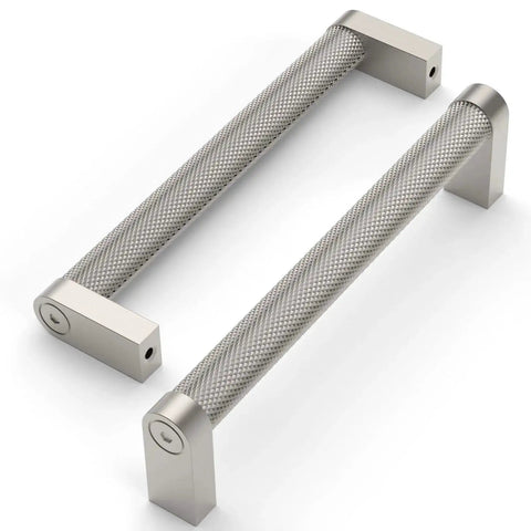 10 Pack Brushed Satin Nickel Knurled Cabinet Pulls With 5 Inch Hole Centers For Kitchen Cabinets Durable Handles Hardware Model ZH0064