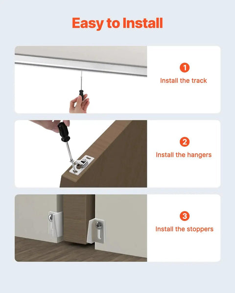 Sliding Pocket Door Hardware Track Kit With 5.73 Ft Heavy Duty Commercial Grade Track Set installation steps