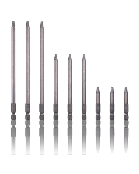 9 Pack One Quarter Inch Hex Shank Long Magnetic Square Head Screwdriver Bits Set for Pocket Hole Jigs SQ2 Two Inch, Four Inch, and Six Inch Long Bits Durable S2 Steel