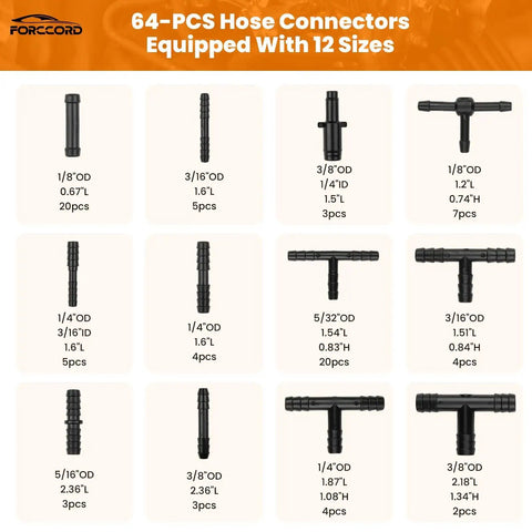 Automotive Vacuum Hose Kit With 6 Five Foot Hoses 64 Hose Connectors 24 Clamps Silicone Vacuum Tubing For Cars 12 connector sizes