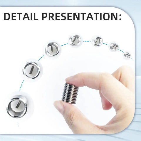 Person holding Heavy Duty Wire Thread Inserts Helicoil Kit In 304 Stainless Steel for Helical Repair of Damaged Threads
