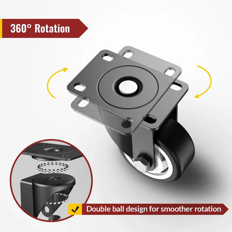 3 Inch Swivel Caster Wheels Heavy Duty Plate Casters No Brakes Total Capacity 1000 Lbs, steel frame PVC wheels 360-degree rotation