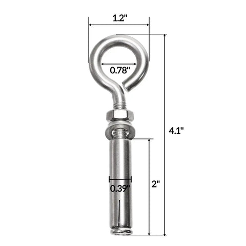 20 Pack M8 By 105mm Expansion Eyebolts In 304 Stainless Steel, shown with dimensions, heavy-duty anchor for concrete and masonry