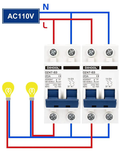 AC Miniature Circuit Breaker 2 Pole 20 Amp 110V Low Voltage Disconnect Switch For DIN Rail Mount with wiring diagram
