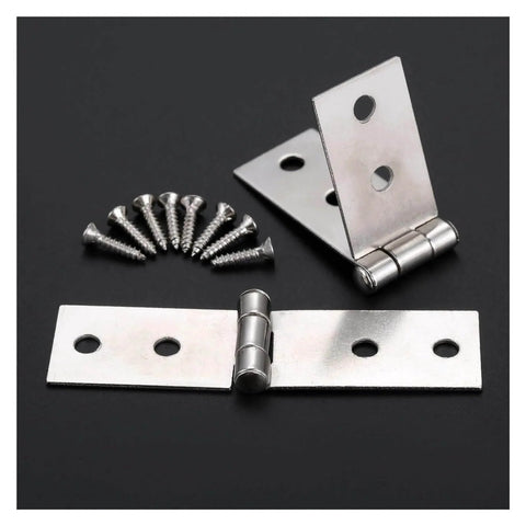 Two Piece Ball Bearing Door Hinges With Eight Screws Silver 74mm By 20mm Right Angle Four Hole Iron Alloy Cabinet Hinges For Wood Boxes Jewelry Gift Wine Case Slick Quiet Close Durable Easy Install Vintage Style.
