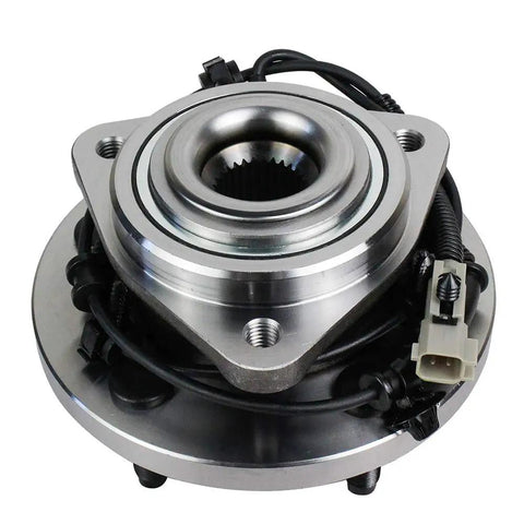 Front Wheel Hub And Bearing Assembly Set Of 2 With ABS Fits 2005-2010 Jeep Grand Cherokee And 2006-2010 Commander 5 Lug Front Axle Replacement Parts Premium Quality, viewed from top showing bolt pattern and ABS wiring