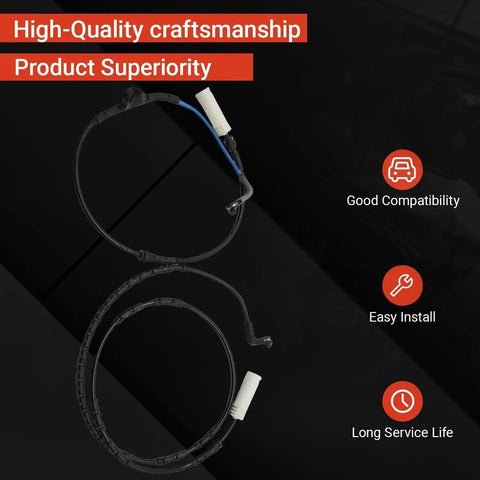 Powkos brake pad wear sensor wiring harnesses for BMW; front and rear, dual black cables with white connectors.