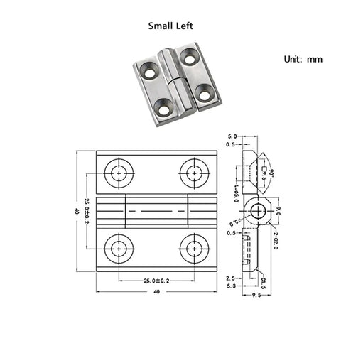 Heavy Duty 304 Stainless Steel Detachable Gate Hinge Thickened For High Load Capacity One Piece Polished Small Size L with dimensions